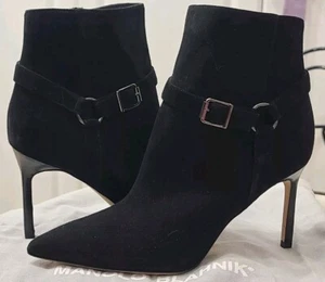 Manolo Blahnik Ankle Boots Booties Black Suede Size 35.5 New Shoes - Picture 1 of 16