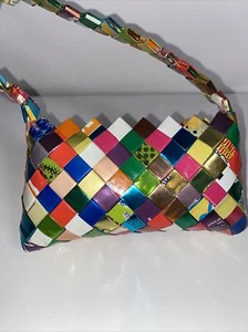 Candy Cookie Gum Wrapper Purse Woven Recycled Wrappers Multi Color Small Bag - Picture 1 of 7