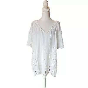 Cynthia Rowley White Eyelet Blouse Scalloped Hem Womens Size 1X Cotton - Picture 1 of 9