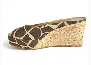 CL By Laundry Wedge Canvas Platform Sandal Heels Shoes Animal Print, Size 8 - Picture 1 of 9
