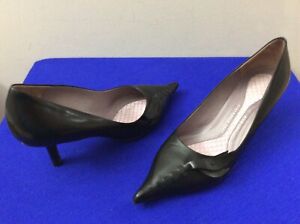 Anya Hindmarch Wedge Shoes Womens SZ 37 Leather Black Heel Pumps Pointy Toe (b22