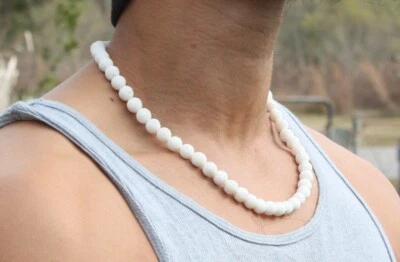 Beautiful White Coral Smooth Round Gemstone Beaded Anxiety Necklaces 22'' Men - Image 1 of 4