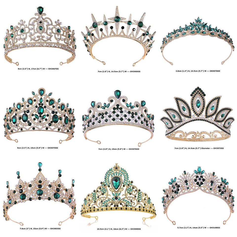 Grün Kristall Königin Prinzessin Hochzeit Braut Diadem Tiara Krone 11 Stile - Bild 1 von 4