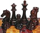Large Staunton Burgundy & Natural Gloss 4 1/4 King Chess Men Pieces Set NO BOARD