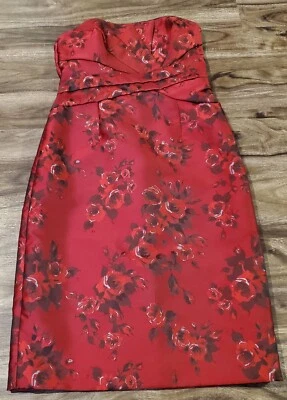 White House Black Market Women's Size 8 Strapless Satin Dress Red Silver Glitter - Image 1 of 4