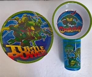 ~ Teenage Ninja Turtles - 5 PIECE DINNER LUNCH FEED MEALS Plate Bowl Cup Cutlery - Picture 1 of 5