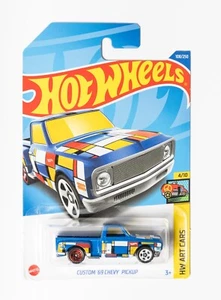 NEW Hot Wheels Custom 69 Chevy Pickup Blue Chevrolet Long Card - Picture 1 of 1
