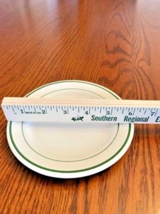 SET OF EIGHT , 6.25" VINTAGE BUFFALO CHINA BREAD&BUTTER DISHES GREEN STRIPE - Picture 1 of 4