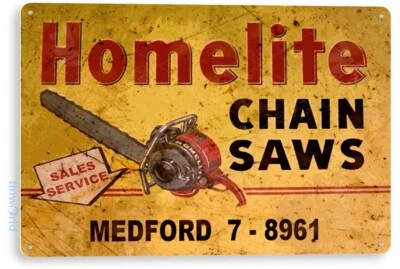 Homelite Chain Saws Tools Equipment Garage Rustic Metal Decor Tin Sign B619 - Image 1 of 3