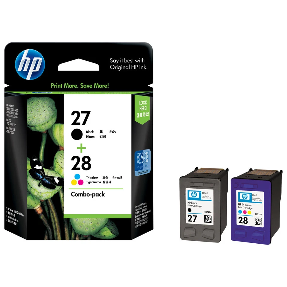 Cartucce a getto d'inchiostro originali HP n. 27 e n. 28 Officejet OEM C8727A C8728A HP27 28 - Immagine 1 di 1