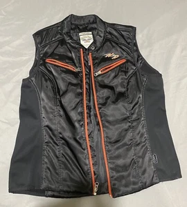 Harley Davidson Motorcycle Biker Riding Black Satin Zip Vest Women’s XL - Picture 1 of 14