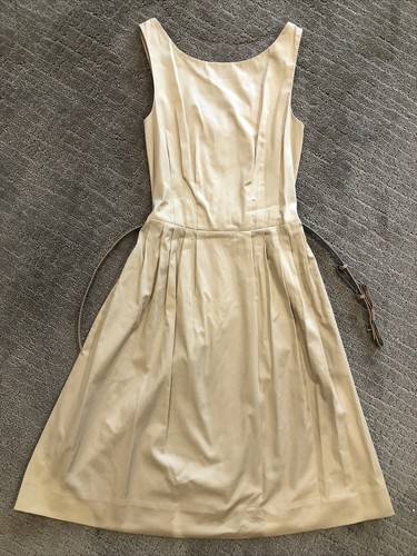 Abito donna smanicato Kate Spade beige con cintura fiocco lunghezza ginocchio tg 00