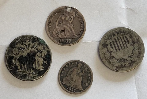 lot of (4 coins) Type us w/problems including 1876 Shield Nickel Cover