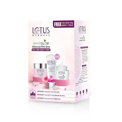 Lotus Herbals WhiteGlow Advanced Pink Glow Paquete de día y noche y lavado facial 220 g Foto 1 de 4