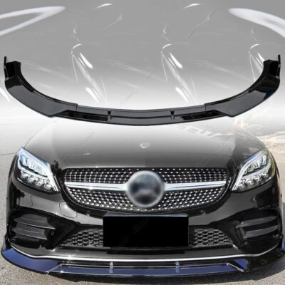 For Mercedes Benz W205 C-Class 2019-2021 Front Bumper Lip Splitter Gloss Black - Image 1 of 4