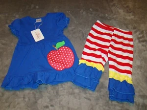 NWT Boutique Back To School Apple Girls 3-4 Tunic Dress Ruffle Shorts Outfit - Picture 1 of 8