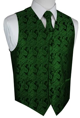 MEN"S GREEN PAISLEY TUXEDO VEST, TIE & HANKIE SET. Formal, Wedding, Prom, Cruise - Image 1 of 4
