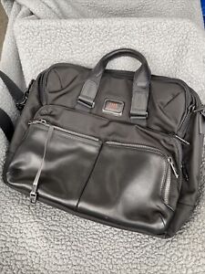 TUMI Alpha Bravo Patterson Commuter Briefcase Leather Black Graphite Mono Jhs