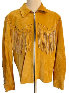 Suede Coat With Fringe Men's Size 3XL Orangish Tan Made in Pakistan GR - Picture 1 of 6