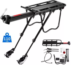 Rear Bike Rack Cargo Rack Alloy Luggage Carrier Bicycle 110 Lbs Capacity Holder - Picture 1 of 22