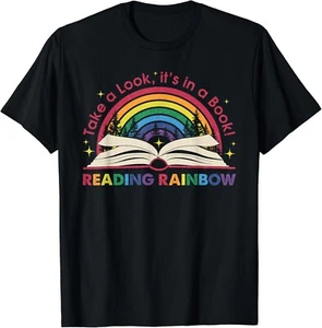 Retro Rainbow Take A Look It's In A Book Reading Bookworm Gift Unisex T-Shirt - Picture 1 of 3