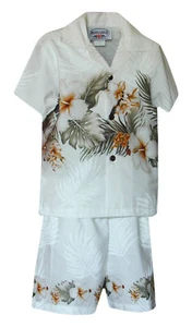 Tropical Hibiscus Garden Boy's 2pc Hawaiian Cabana Set - Picture 1 of 3