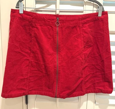 Rue 21 Corduroy Mini Skirt Women XL RED Zip Front Cotton Ring Zipper EUC - Image 1 of 4