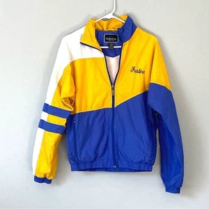 Holloway VINTAGE Jacket XS Blue Yellow Nylon Varsity Zip Up Retro Streetwear - Picture 1 of 7