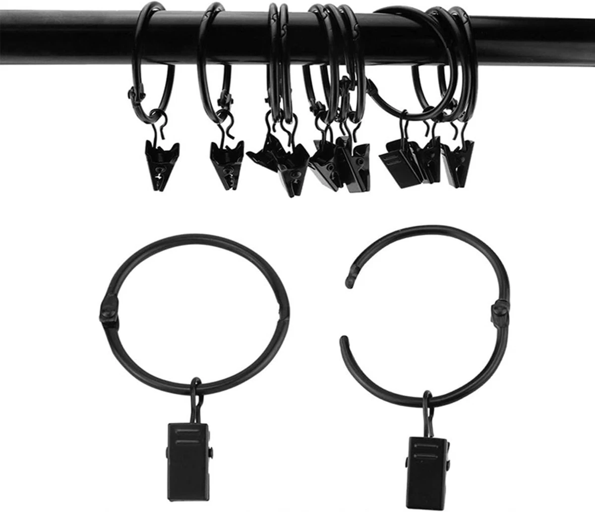 Gardinenringe & Haken Set – 30 Stück, Schwarz, 42 Mm Innendurchmesser, Für Vorhänge & Duschvorhänge