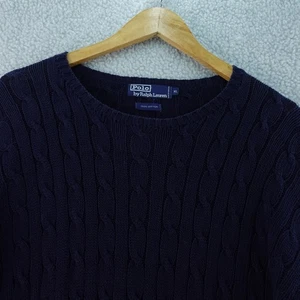 Polo por Ralph Lauren Para Hombres XL Azul Tejido con Cable 100% Algodón Suéter Pullover Y2K - Imagen 1 de 5