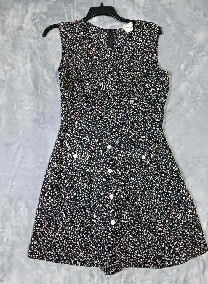 Northern Traditions Romper Womens Medium Black Doodle Print Button Up 90s - Изображение 1 из 4