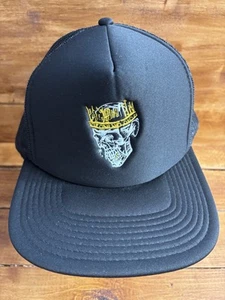 Skull w/ Crown Hat Otto Snapback Black Trucker Cap Gold Teeth Skater Hip Hop - Picture 1 of 5