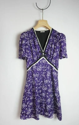 Vestido MIUMIU Manga Abullonada Estampado Floral Una Pieza Azul Marino Talla 40 Seda 100% Italia Foto 1 de 4