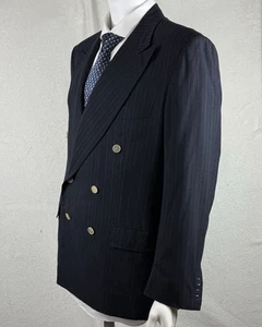 KITON Navy Pinstripe Double Breasted Coat 54IT 44US Peak Lapels Super 150’s EUC - Picture 1 of 19