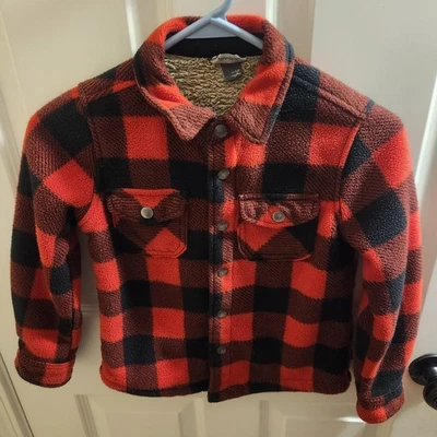 Eddie Bauer Niños Botón a Presión Sherpa Forrado Franela Chaqueta Niño Rojo Negro Cuadros 6/7 Foto 1 de 4