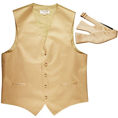 New Men's Formal Vest Tuxedo Waistcoat free style selftie Bowtie beige wedding - Image 1 of 4