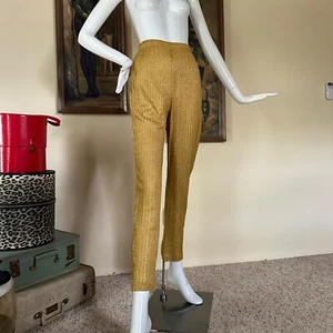 Vintage 80s does 50s Badgirl Gold Lurex Cigarette Pants Rockabilly Pin-up S/M - Picture 1 of 9