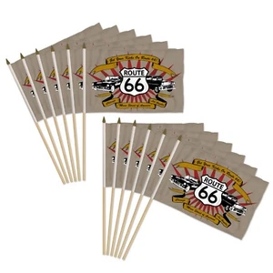 Set 12pz Bandiere Portatili Route 66 Auto 12x18in Route 66 Car Show Stick Bandiere - Foto 1 di 2
