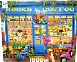 Ceaco Shop Window Book & Coffee Puzzle 1000PCS Golden Lab Pastries Flowers New - Picture 1 of 8