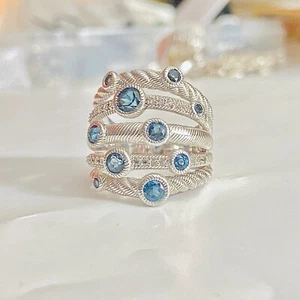Judith Ripka Sterling Silver 925 Blue Topaz Gemstone Ring Stackable Size 6 - Bild 1 von 24