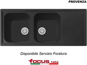 Lavello cucina Provenza cm 116x50 2 vasche e gocciolatoio Nero Made in Italy - Foto 1 di 6