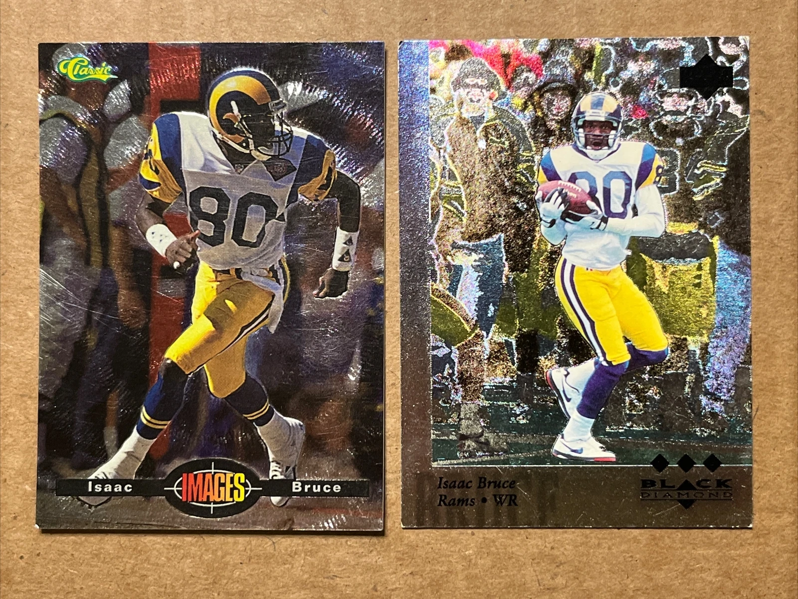 Isaac Bruce 1995 Classic Images & 1997 UD Black Diamond Football Cards. Rams