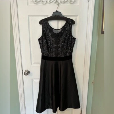Vestido midi de fiesta J. Peterman negro sin mangas mezcla de seda lentejuelas talla 12 Foto 1 de 4