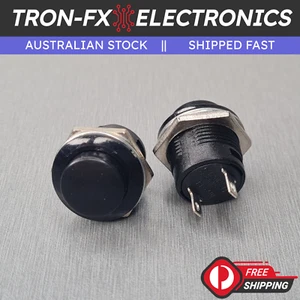 2Pcs R13-507 16mm BLACK Momentary Push Button Switch SPST 2 Pin 3A 250V OFF-(ON) - Picture 1 of 8
