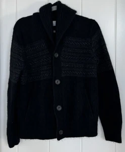 VINCE Mens Gorgeous YAK / WOOL Thick Black Knit Shawl Cardigan Sweater Sz M - Picture 1 of 8