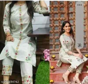 WOMEN KURTA SET WITH EMRODARY WORK FANCY KURTI WITH BOTTOM - Picture 1 of 4