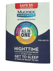 Mucinex Nightshift All-in-One Severe Cold & Flu w/Sleep Aid - Inc. $5 Offer/Pack - Picture 1 of 17