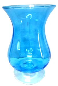 Made In Poland Large Intense Sky Blue Vase Optic 10" T Clear Foot 215485AQGB - Picture 1 of 10