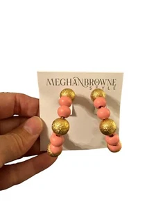 Meghan Browne Earrings Drop Dangle Pink Gold Tone Boho Hook Pierced - Picture 1 of 4