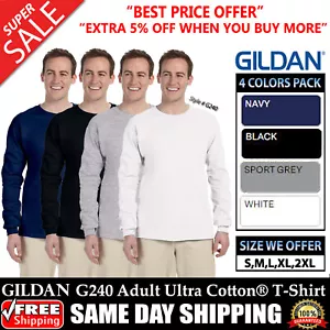 PACK OF 4 Gildan Mens T-Shirt Long Sleeves Ultra Cotton Blank T Shirt - G240 - Picture 1 of 2
